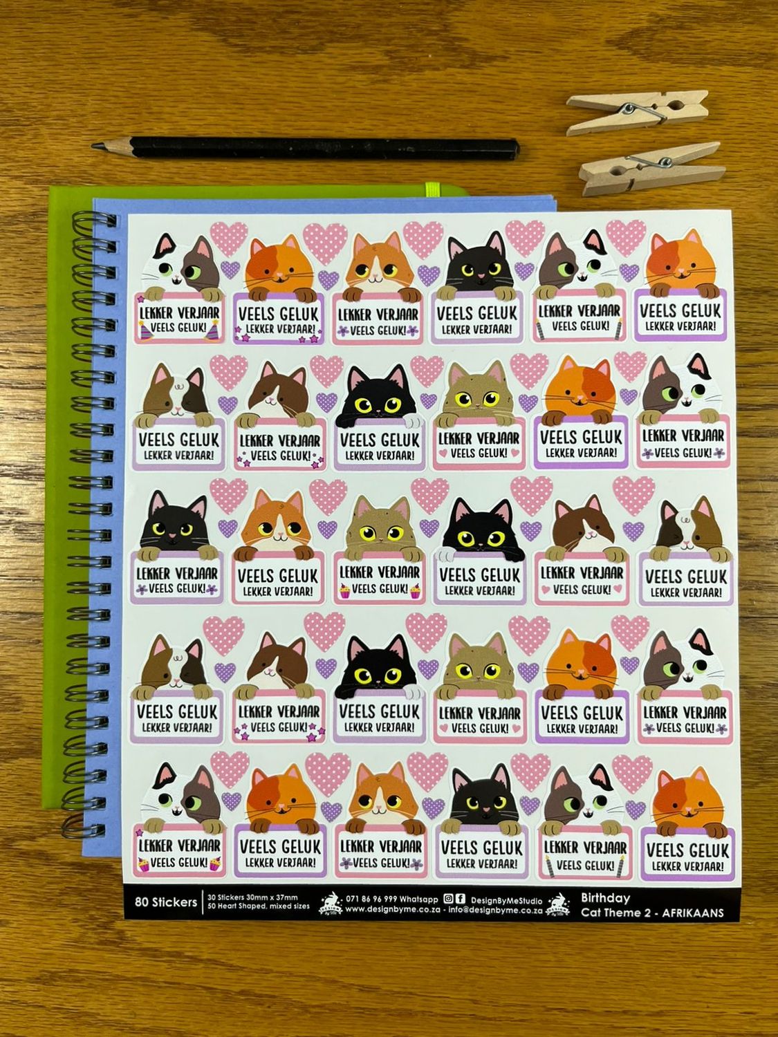 Kitty Cat Theme 2 Birthday Gift Stickers Afrikaans