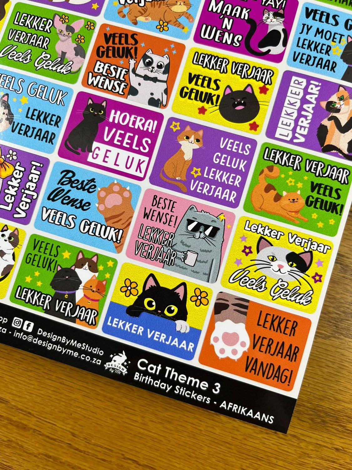 Kitty Cat Theme 3 Birthday Gift Stickers Afrikaans