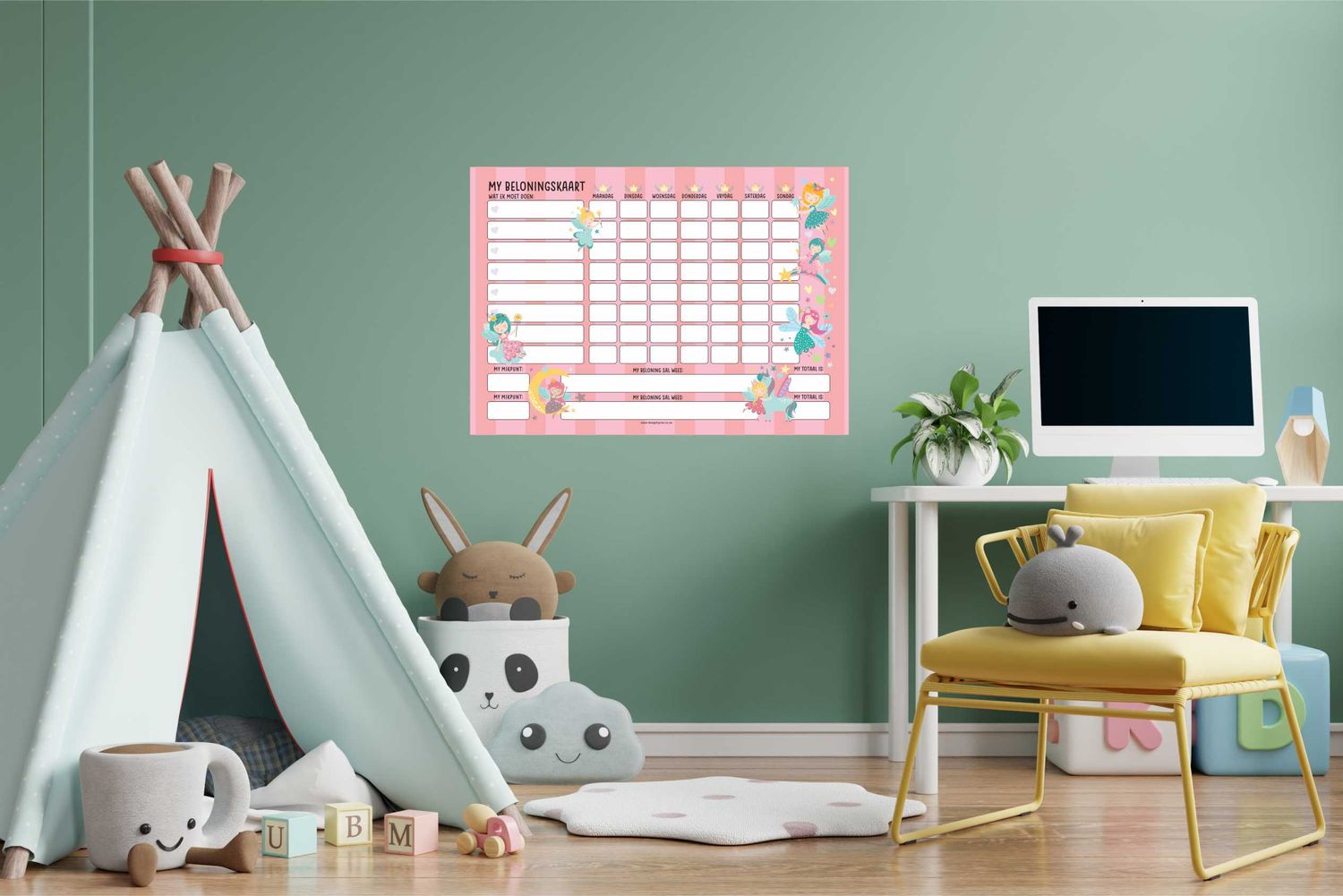 Fairy Princess Theme 1 Chore Chart Afrikaans