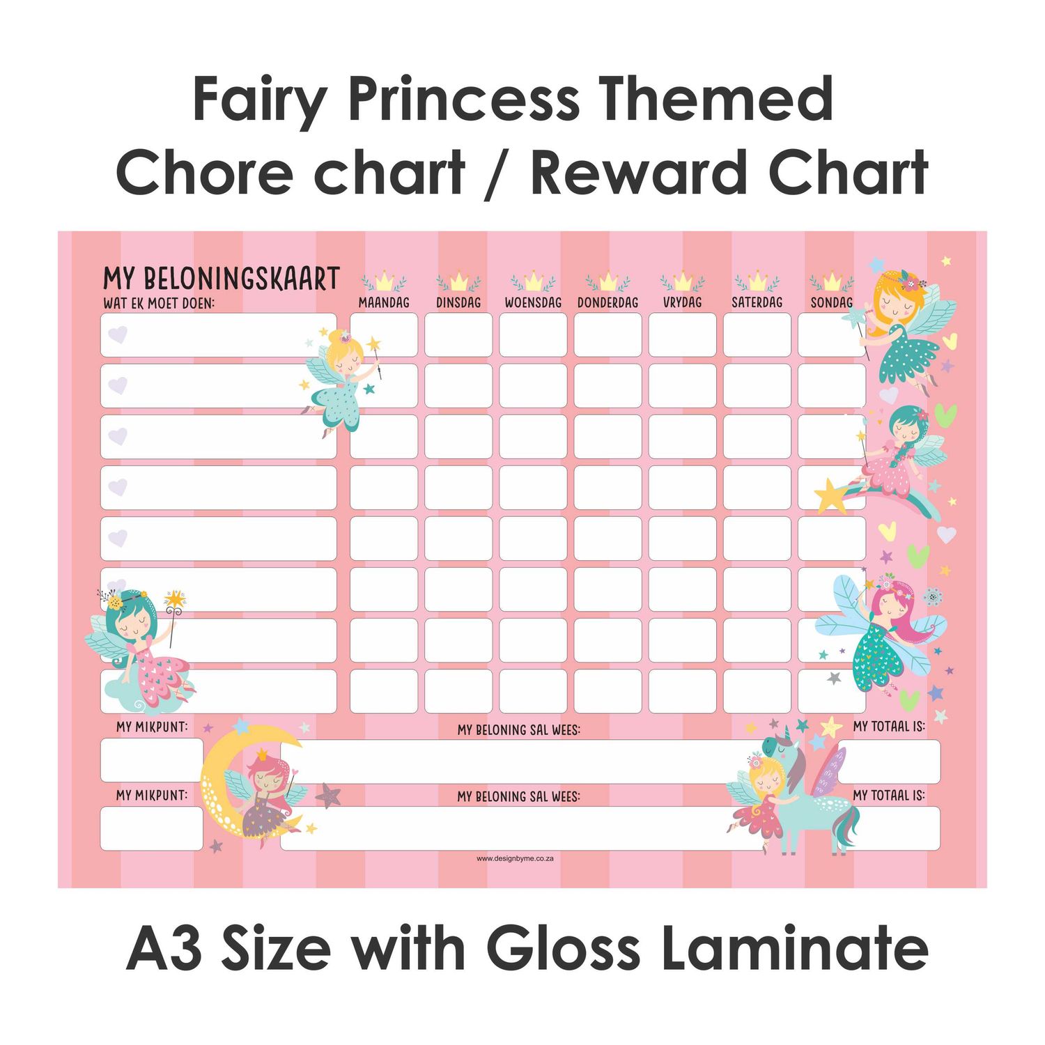 Fairy Princess Theme 1 Reward Chart Chore Chart Afrikaans