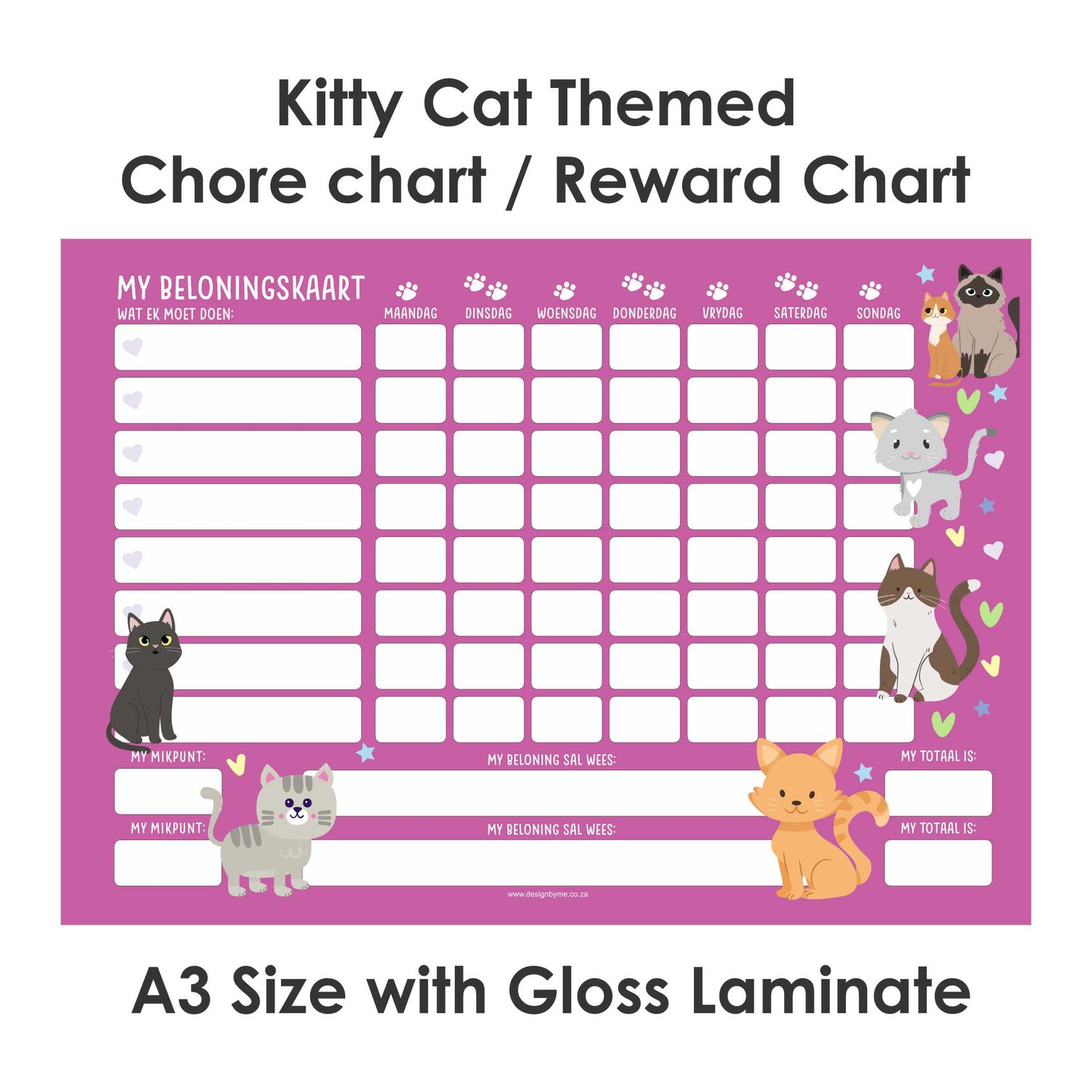 Kitty Cat Theme 1 Reward Chart Chore Chart Afrikaans