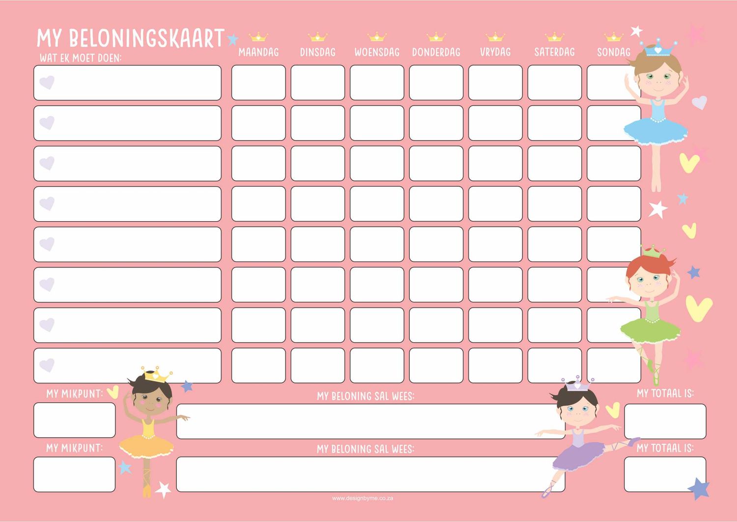 Ballerina Theme 1 Reward Chart Chore Chart Afrikaans