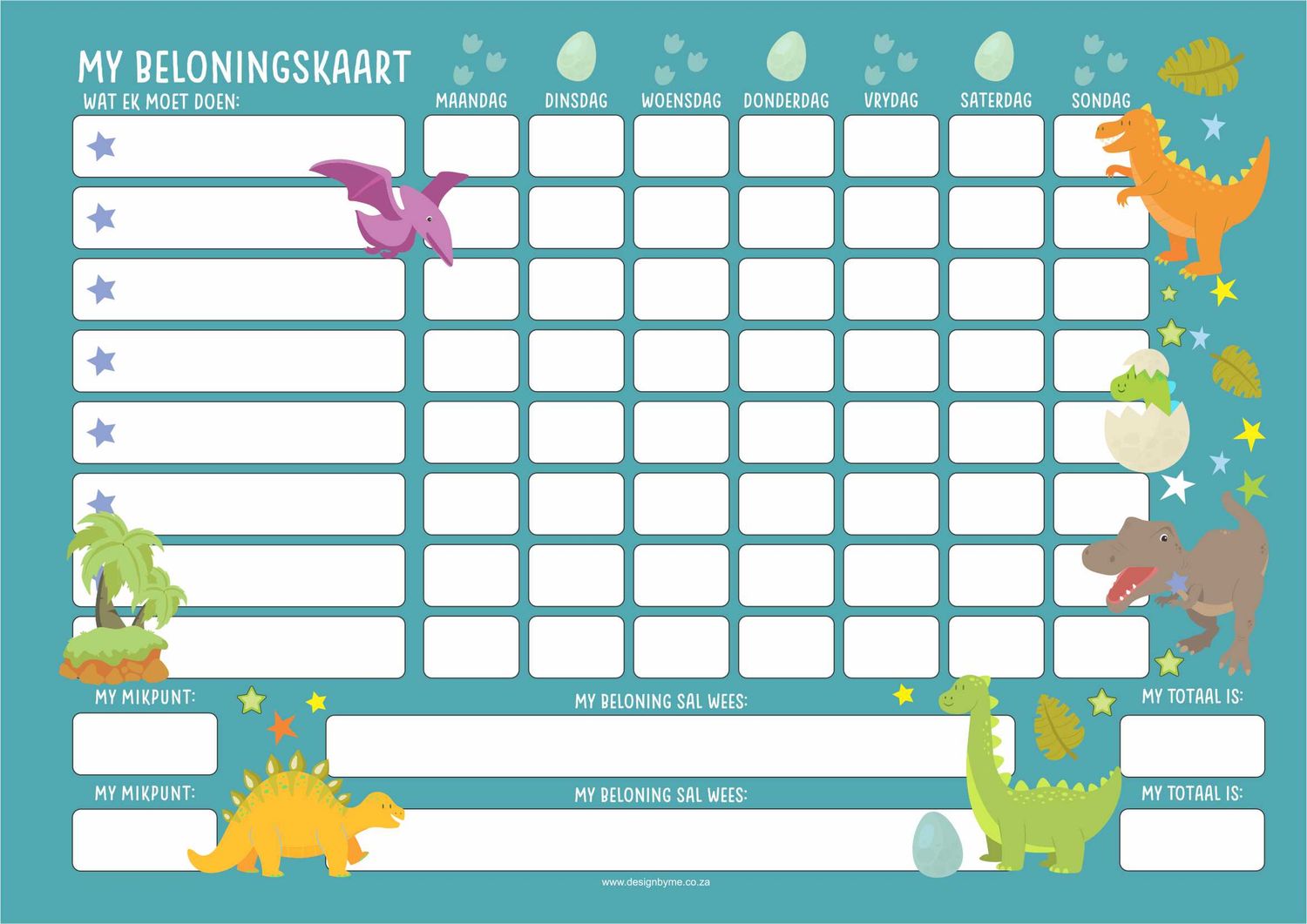 Dinosaur Theme 1 Reward Chart Chore Chart Afrikaans