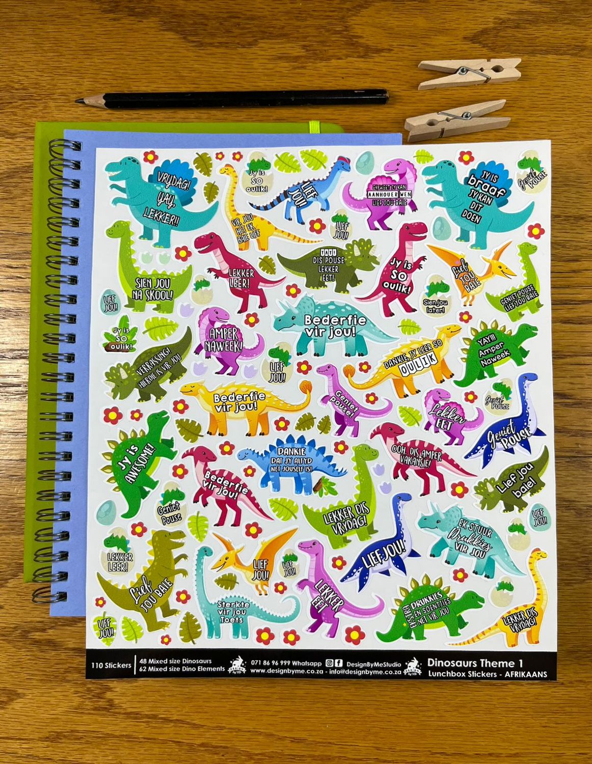 Dinosaurs theme 1 Afrikaans Lunchbox Stickers