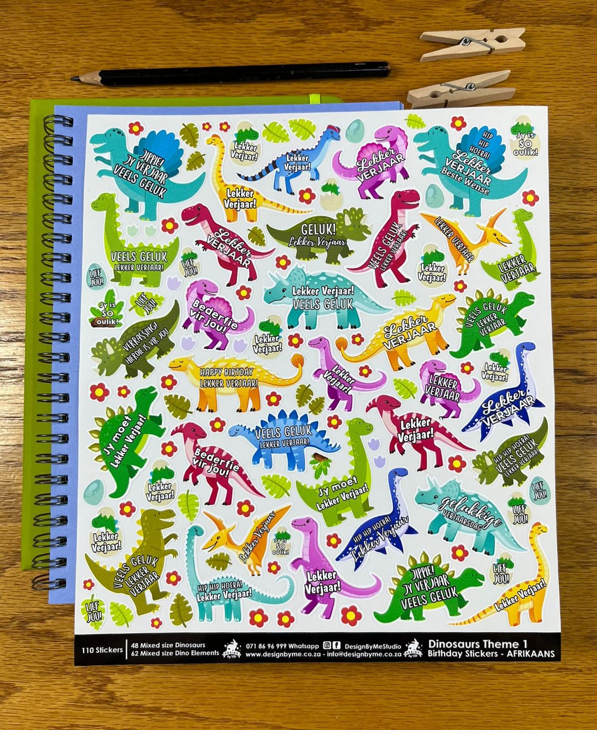 Dinosaurs Theme 1 Birthday Gift Stickers Afrikaans