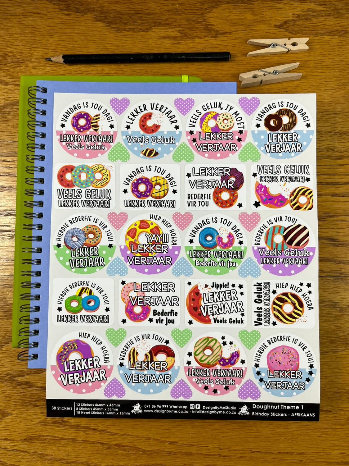 Doughnut Donut Theme 1 Birthday Gift Stickers Afrikaans