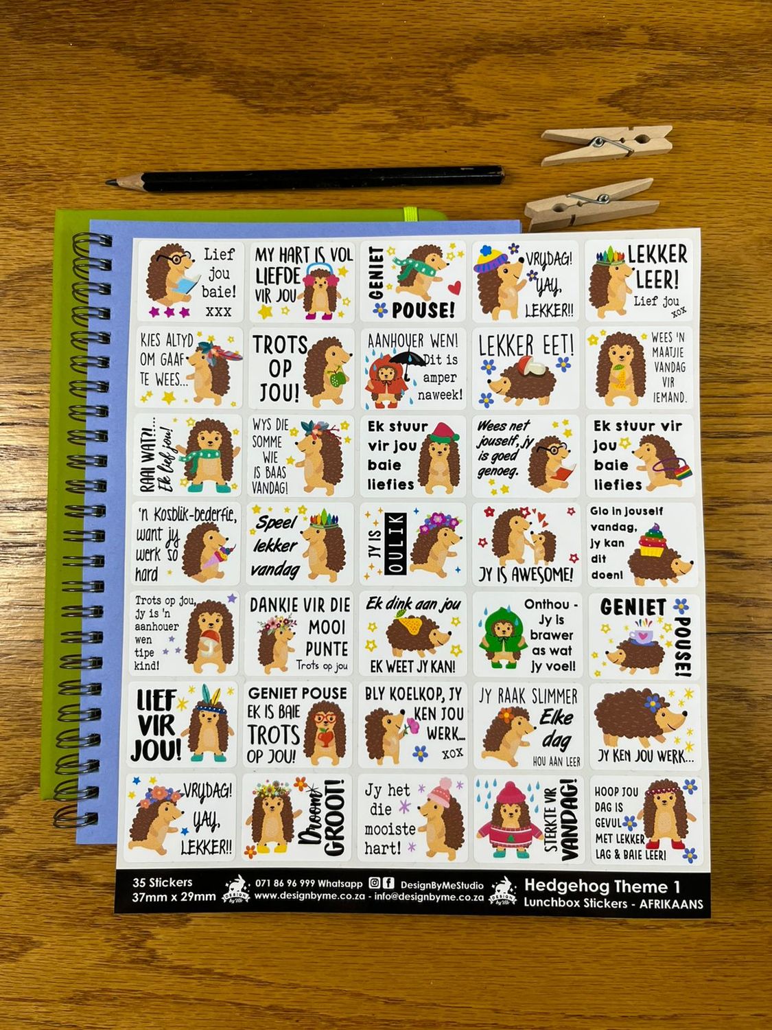 Hedgehog theme 1 Afrikaans Lunchbox Stickers