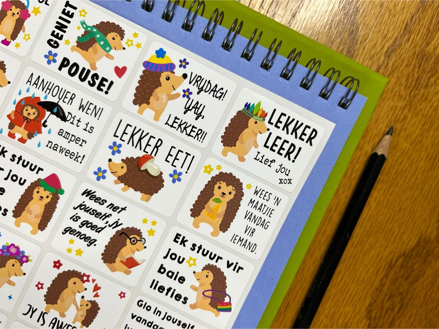 Hedgehog theme 1  Afrikaans Lunchbox Stickers