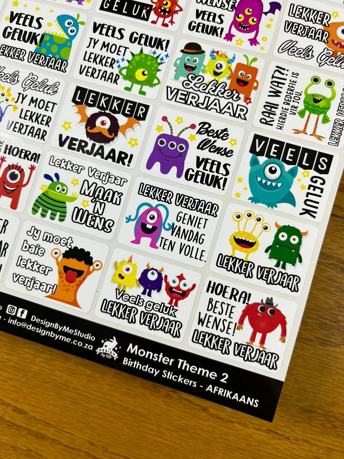 Monster Theme 2 Birthday Gift Stickers Afrikaans