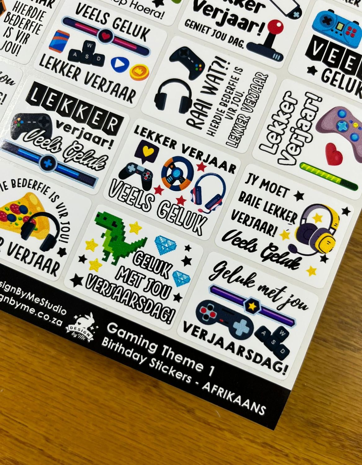 Gaming Theme 1 Birthday Gift Stickers Afrikaans