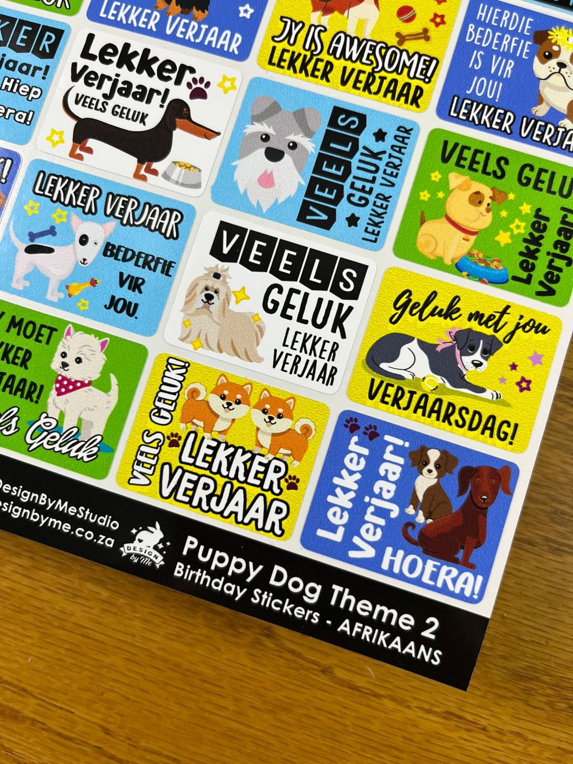 Puppy Dog Theme 2 Birthday Gift Stickers Afrikaans