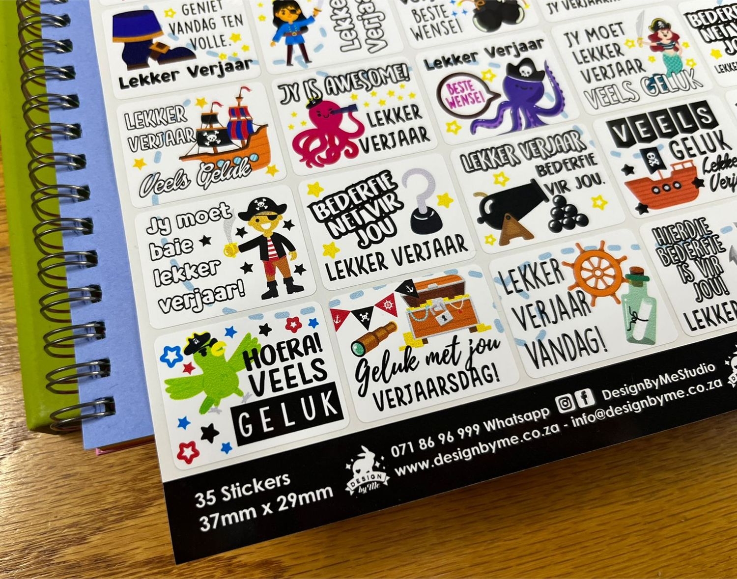 Pirate Theme 1 Birthday Gift Stickers Afrikaans