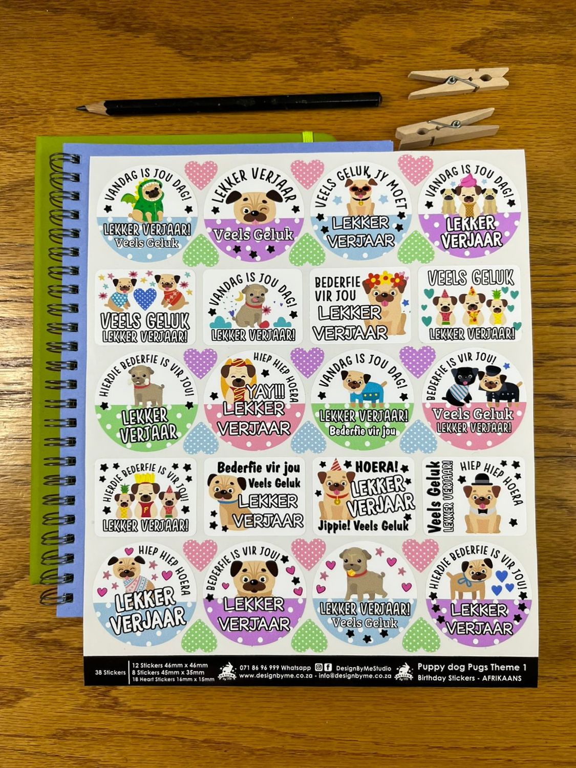 Puppy Dog Pugs Theme 1 Birthday Gift Stickers Afrikaans