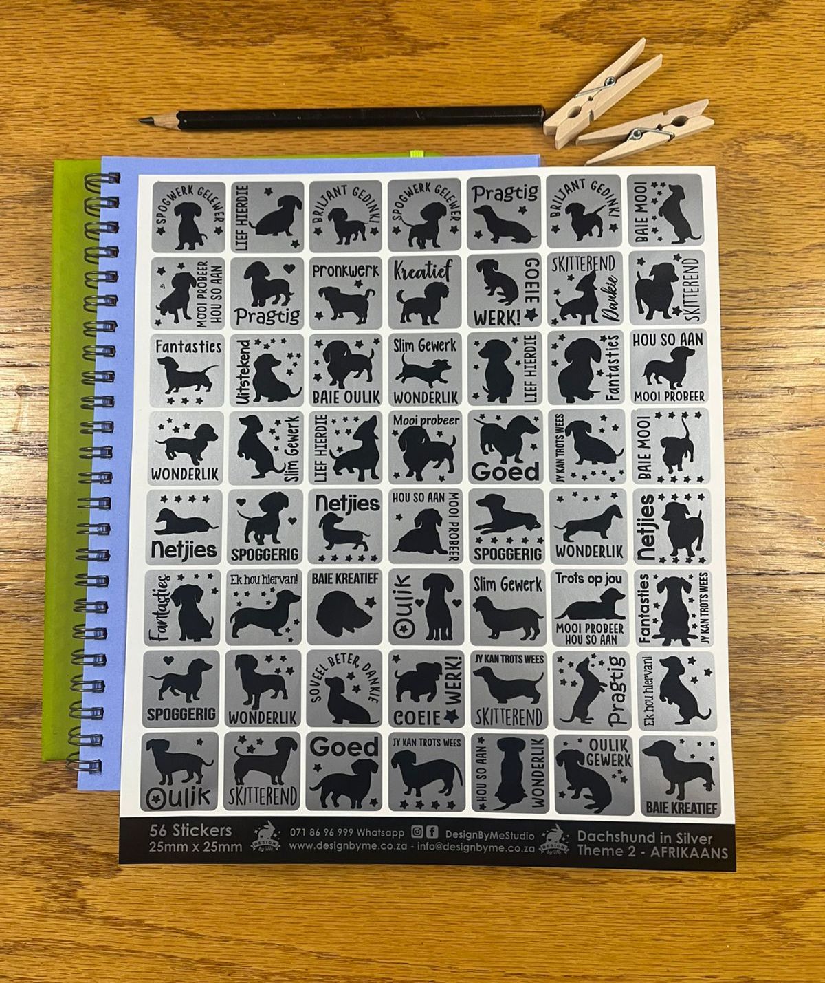 Puppy Dog Worshond Dachshund  Theme 2 Silver Reward Stickers in Afrikaans