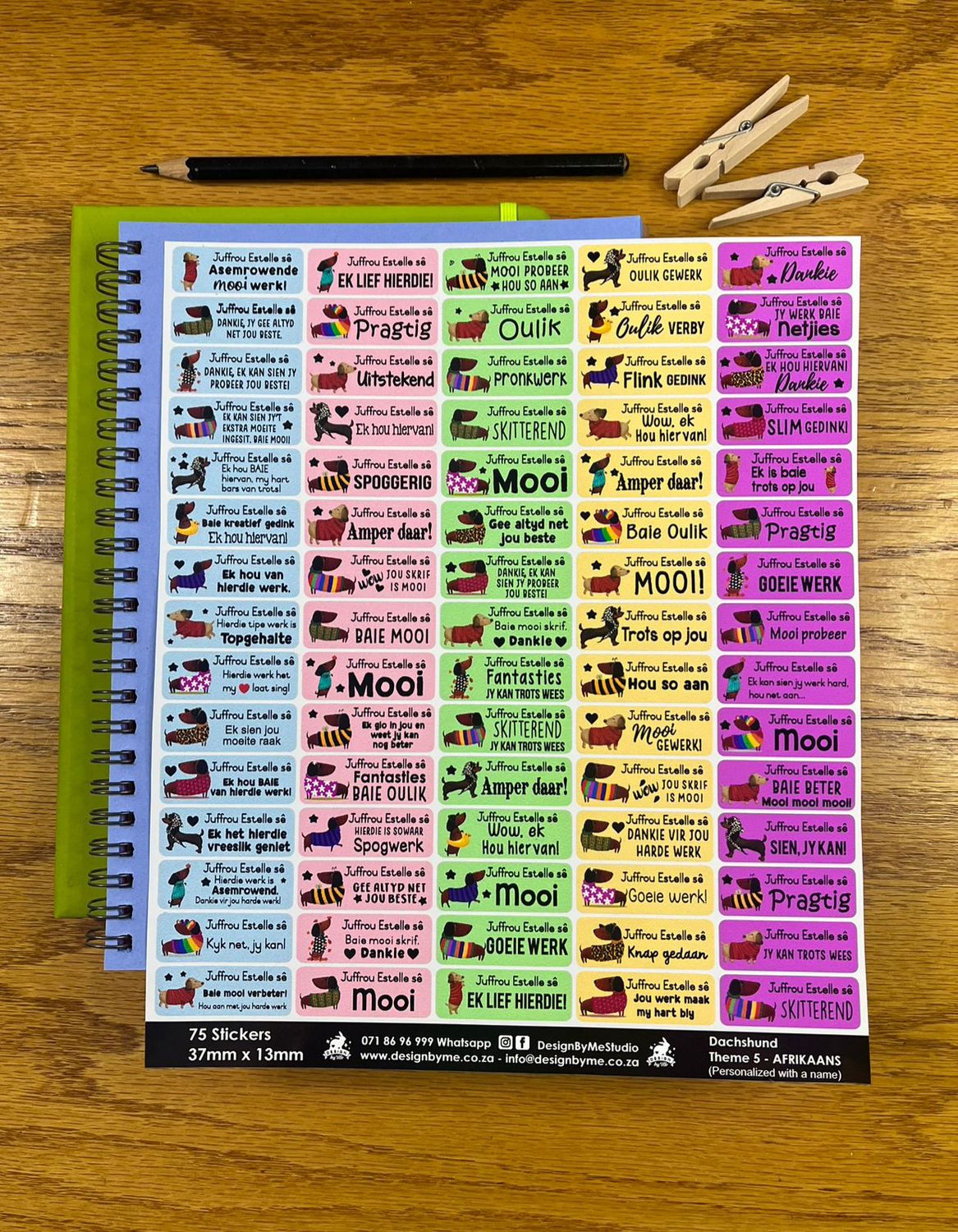 Puppy Dog Worshond Dachshund Theme 5 Reward Stickers in Afrikaans