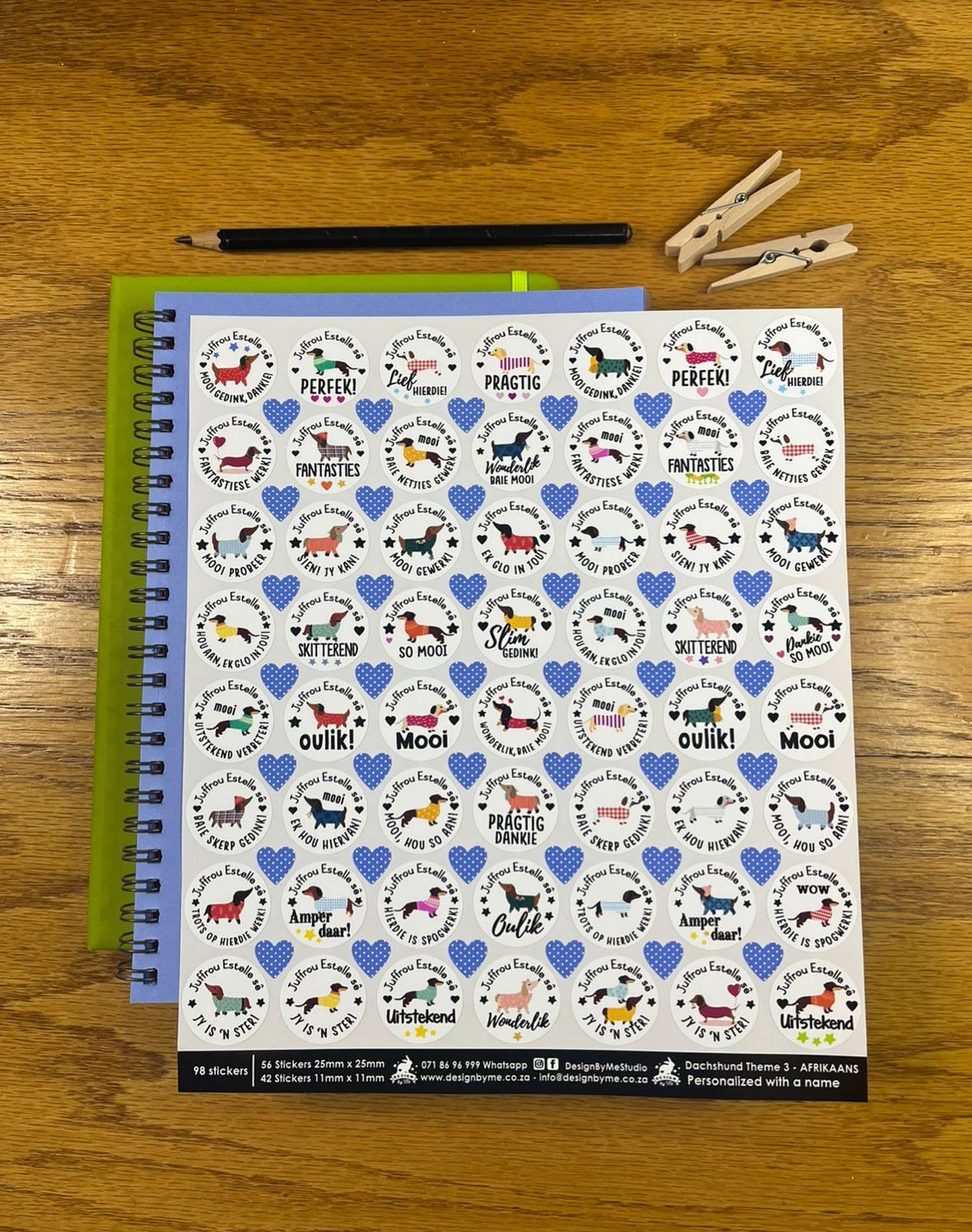 Puppy Dog Worshond Dachshund Theme 3 Reward Stickers in Afrikaans