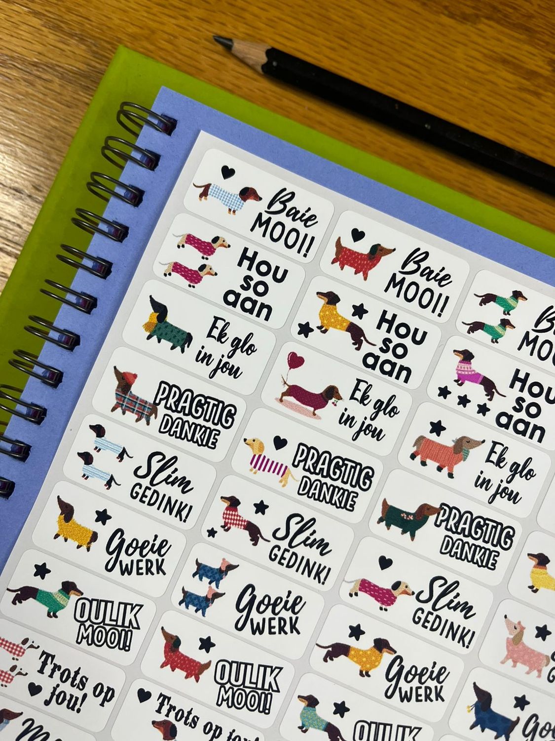 Puppy Dog Worshond Dachshund  Theme 7  Reward Stickers in Afrikaans