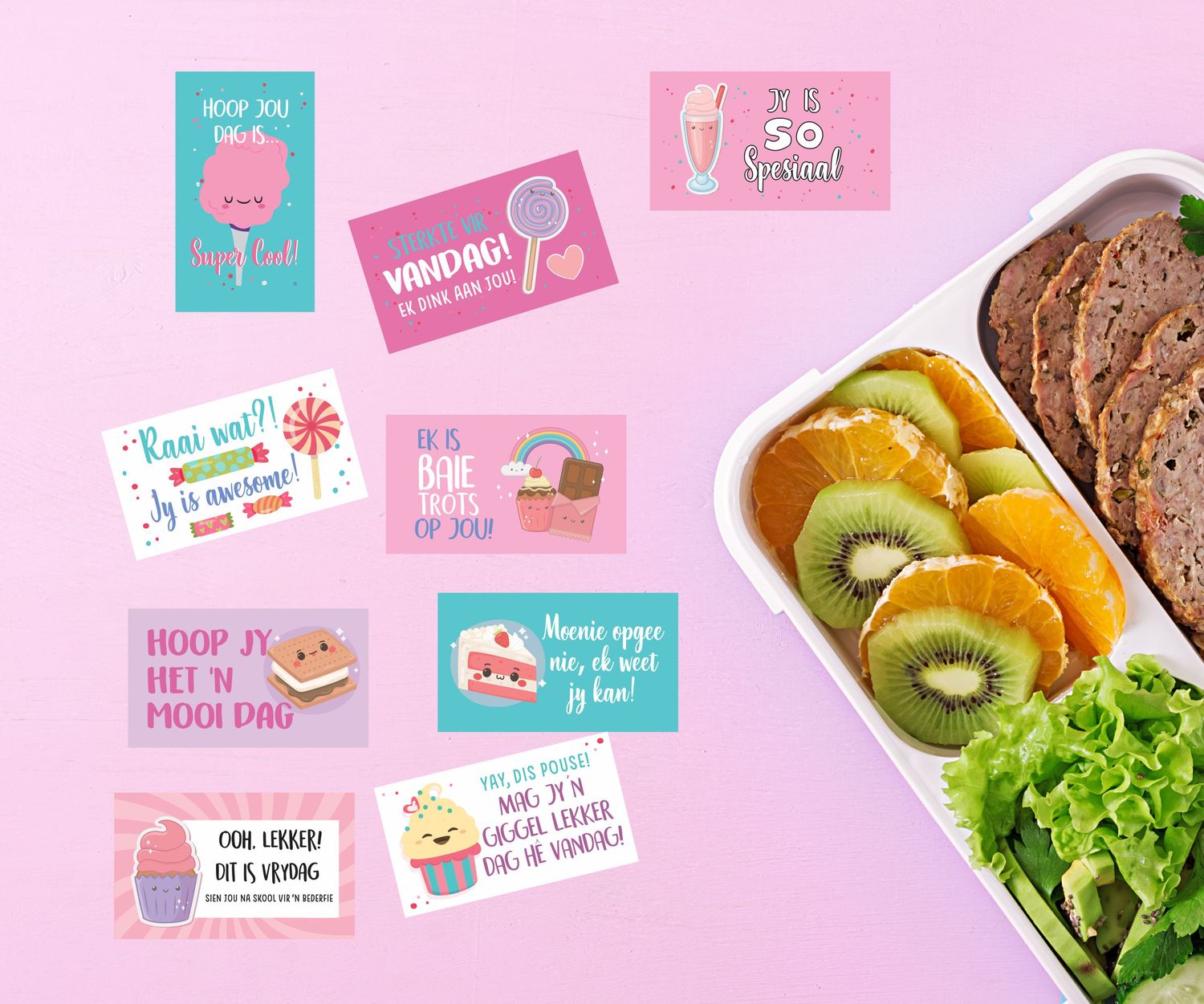 Candy Sweets Theme 1 Afrikaans Lunchbox Note Cards