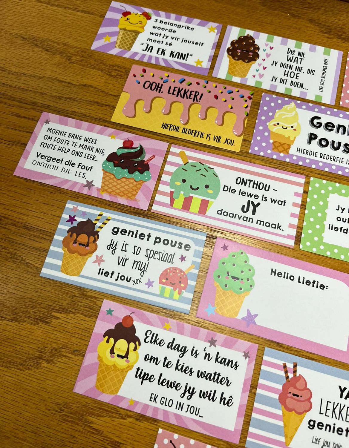 Ice Cream Theme 1 Afrikaans Lunchbox Note Cards
