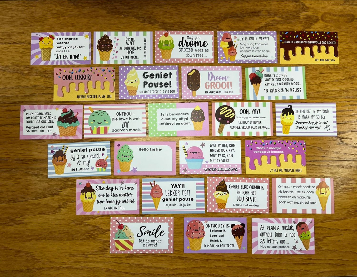 Ice Cream Theme 1 Afrikaans Lunchbox Note Cards
