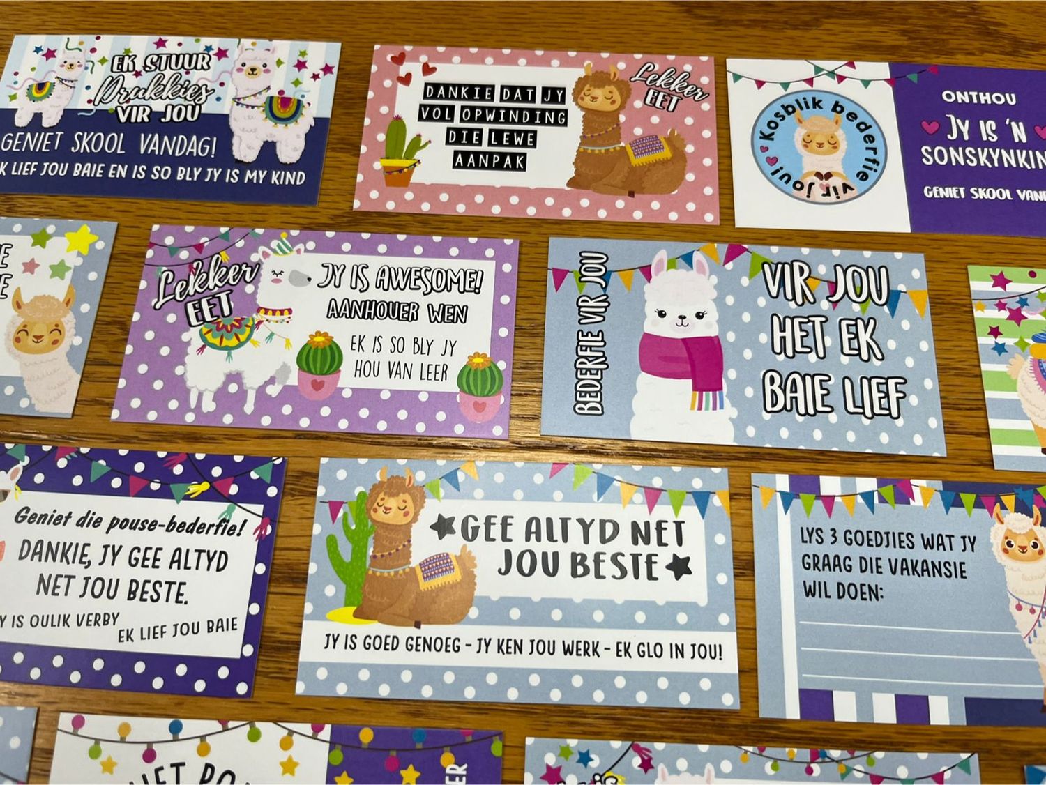 Llama Theme 1 Afrikaans Lunchbox Note Cards