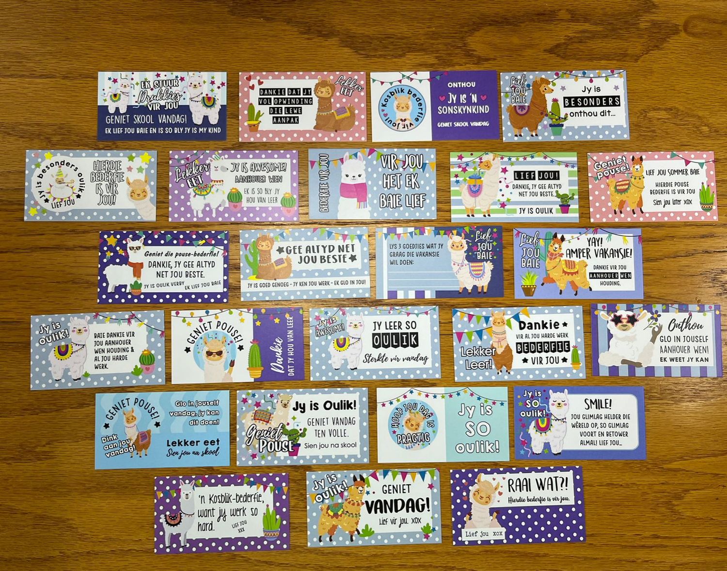 Llama Theme 1 Afrikaans Lunchbox Note Cards
