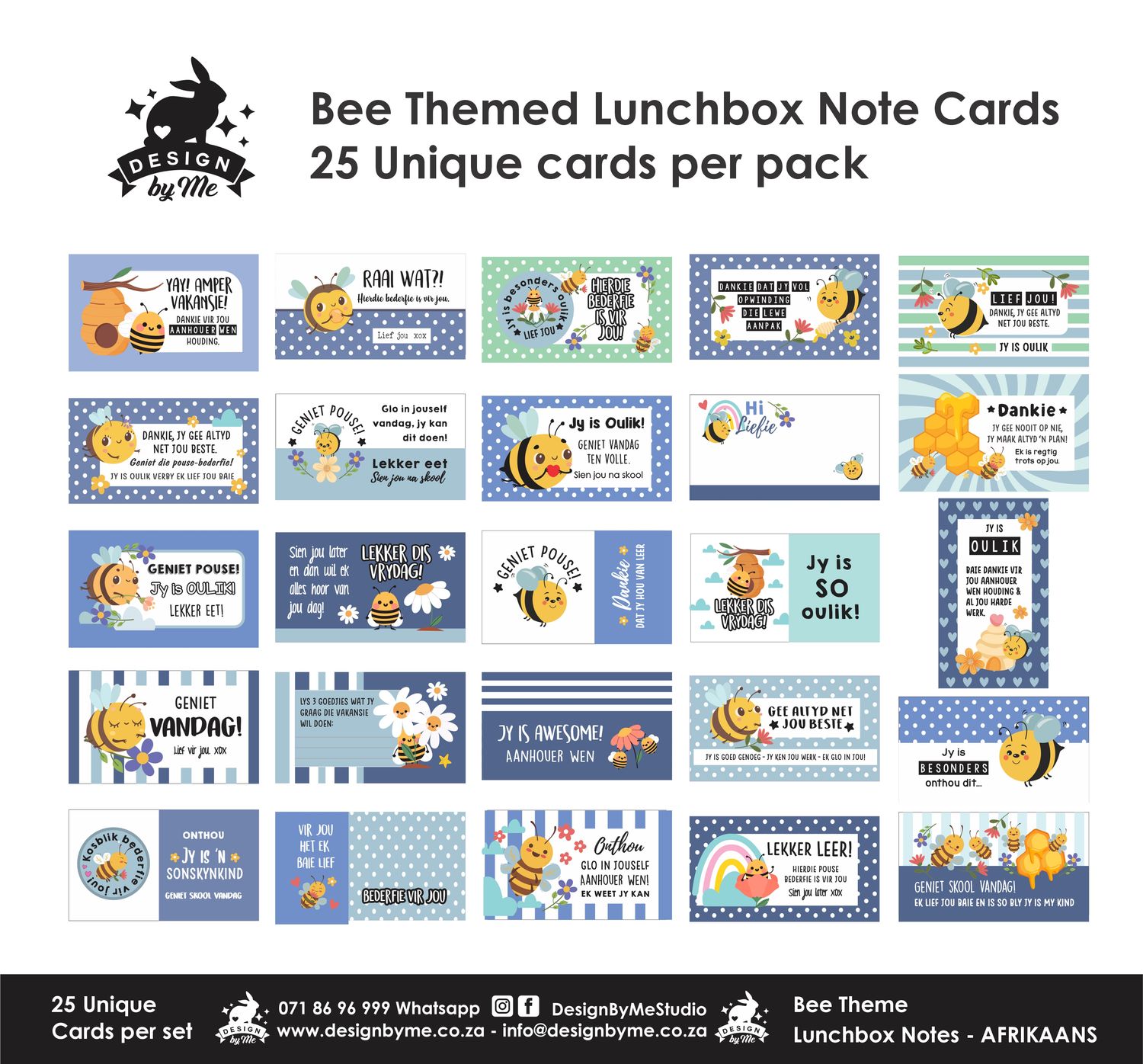 Bee Theme 1 Afrikaans Lunchbox Note Cards