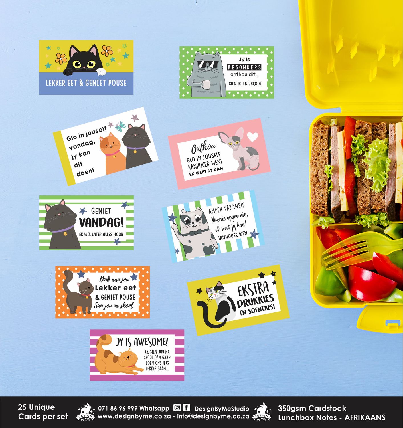 Kitty Cat Theme 1 Afrikaans Lunchbox Note Cards