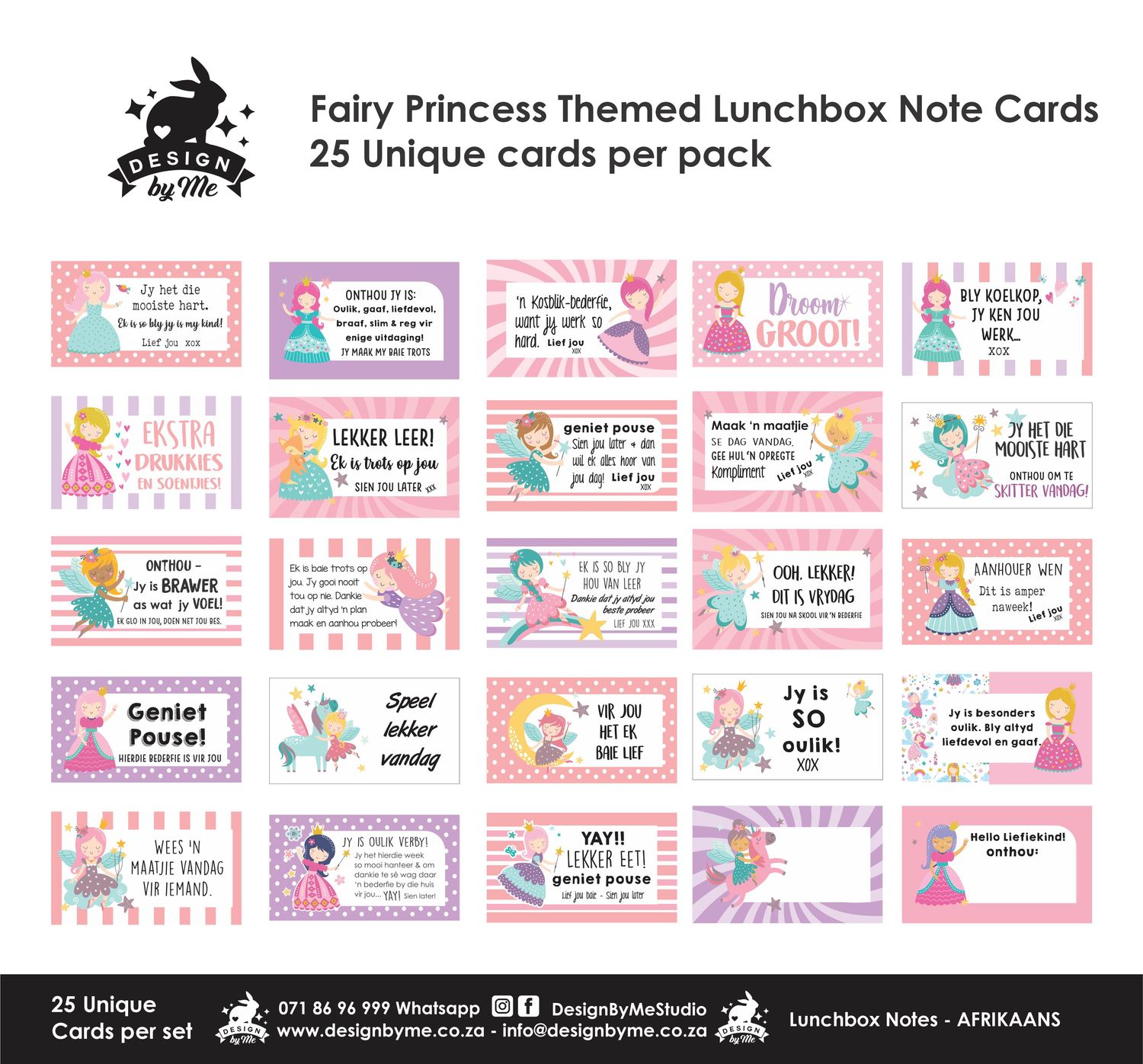 Fairy Princess Theme 1 Afrikaans Lunchbox Note Cards