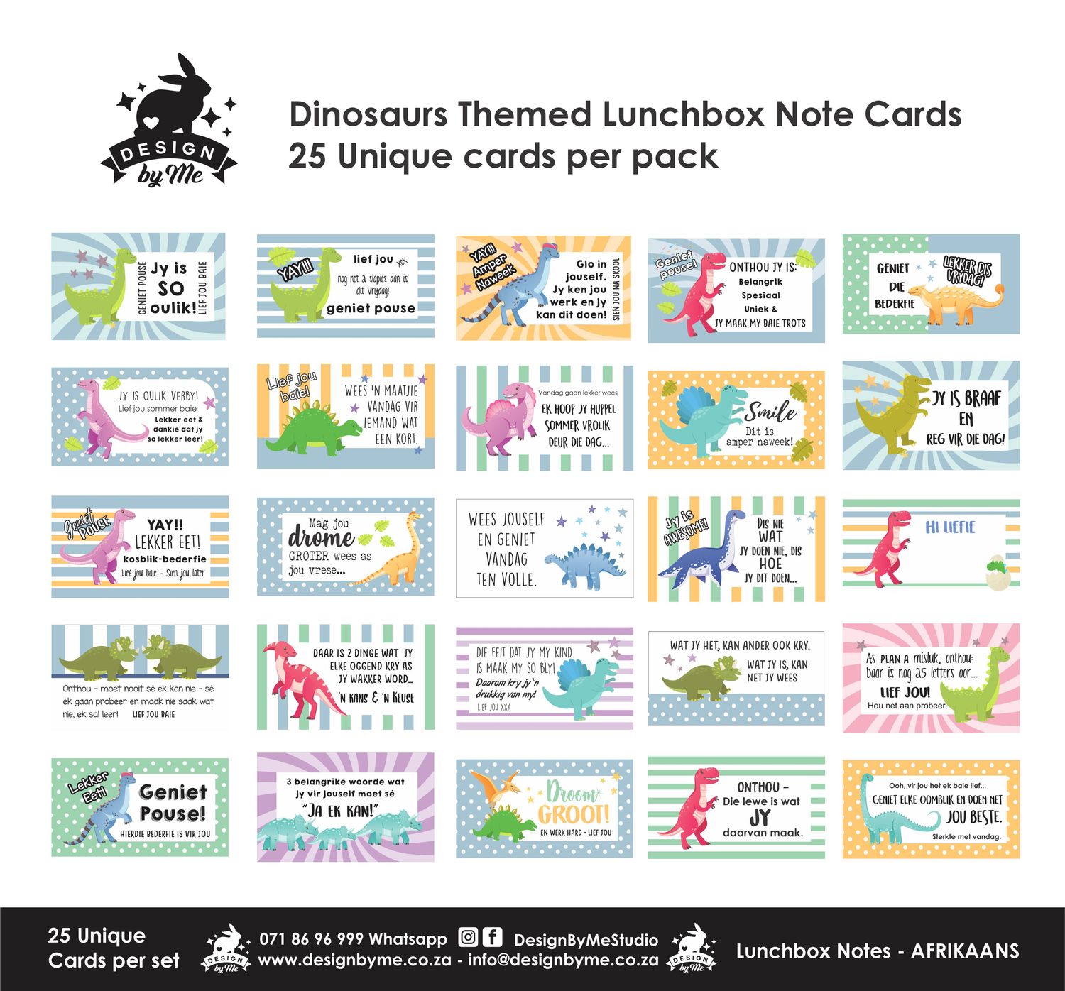 Dinosaurs Theme 1 Afrikaans Lunchbox Note Cards