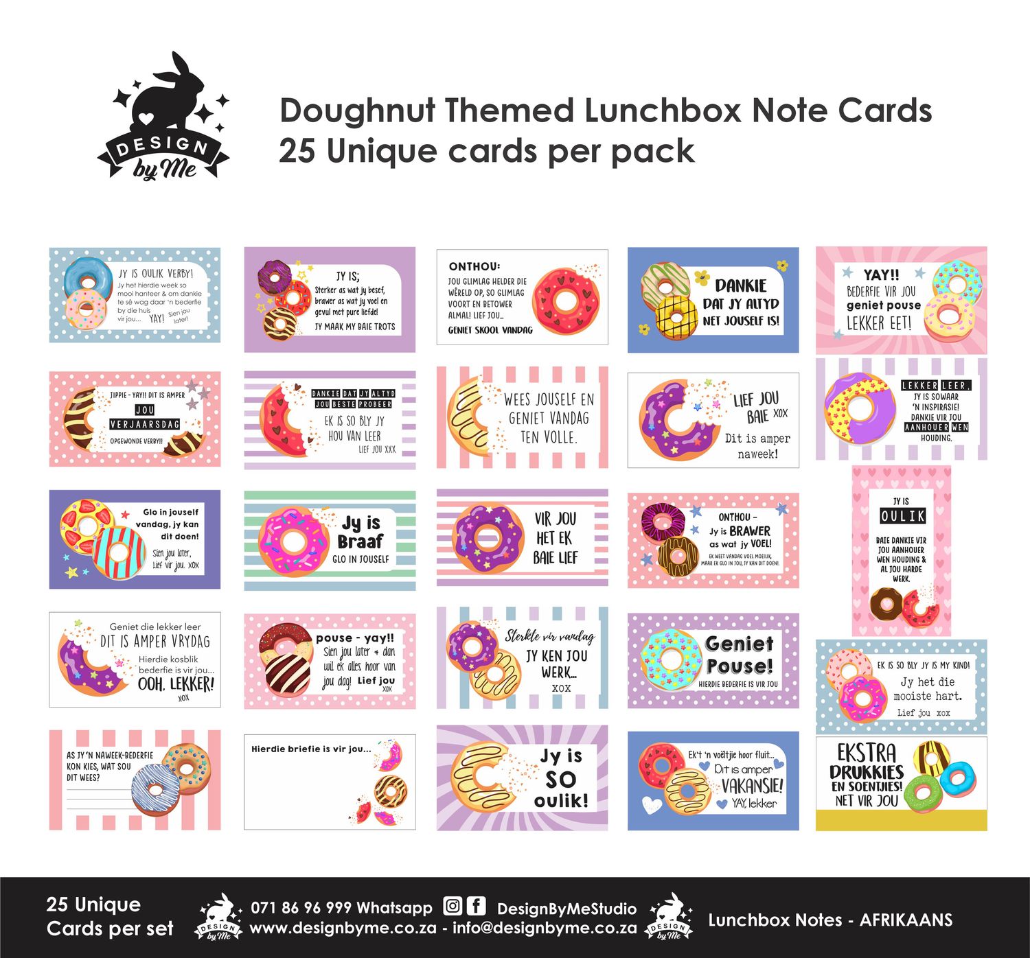 Doughnut Donut Theme 1 Afrikaans Lunchbox Note Cards