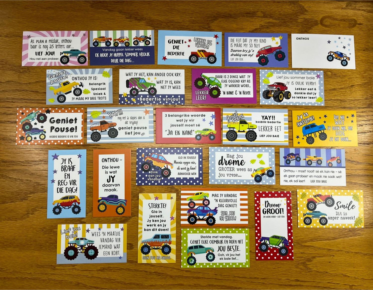 Monster Truck Theme Afrikaans Lunchbox Note Cards