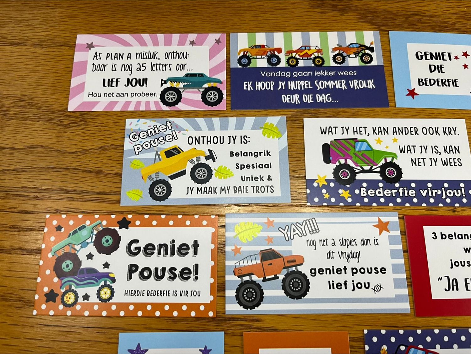 Monster Truck Theme Afrikaans Lunchbox Note Cards