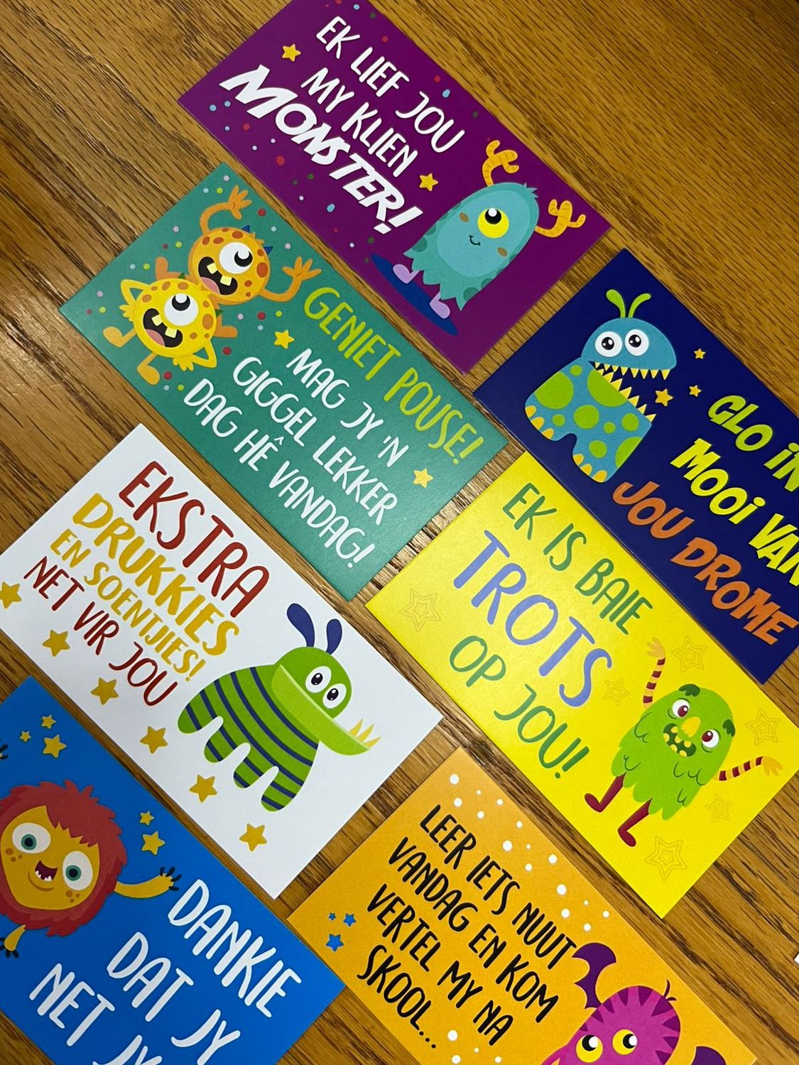 Monster Theme Afrikaans Lunchbox Note Cards