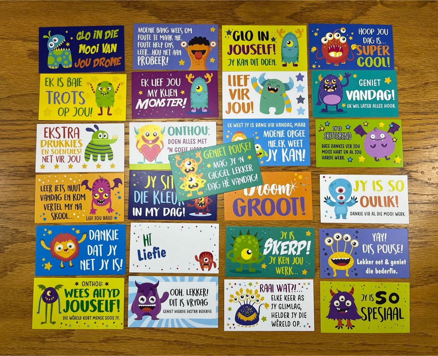 Monster Theme Afrikaans Lunchbox Note Cards