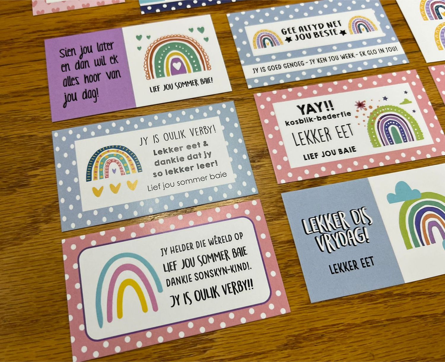 Rainbow Theme Afrikaans Lunchbox Note Cards
