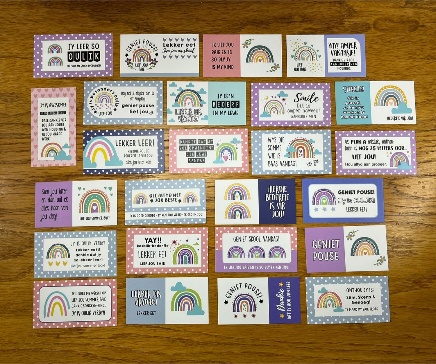 Rainbow Theme Afrikaans Lunchbox Note Cards