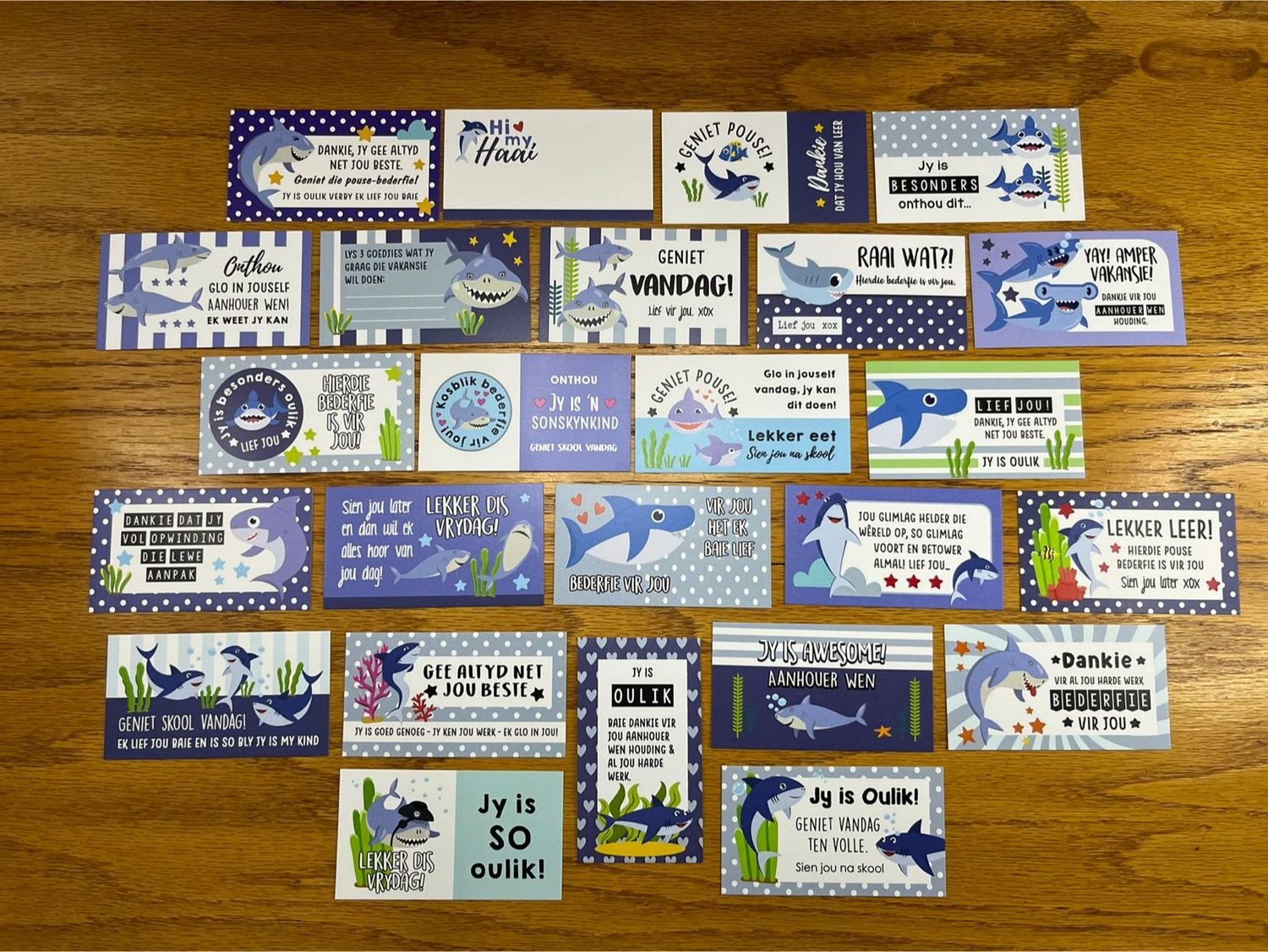 Shark Theme Afrikaans Lunchbox Note Cards