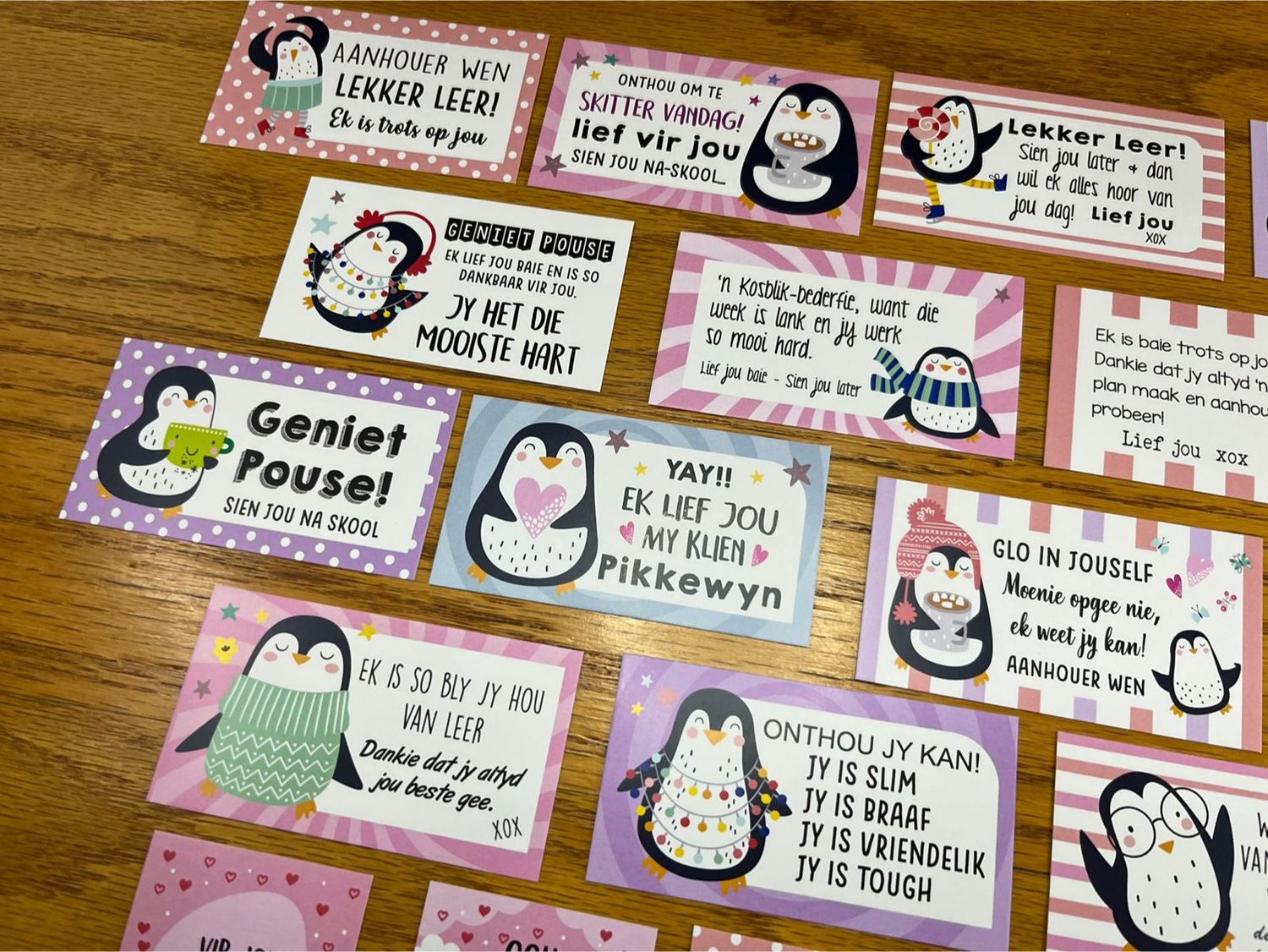 Penguins Pikkewyn Theme Afrikaans Lunchbox Note Cards