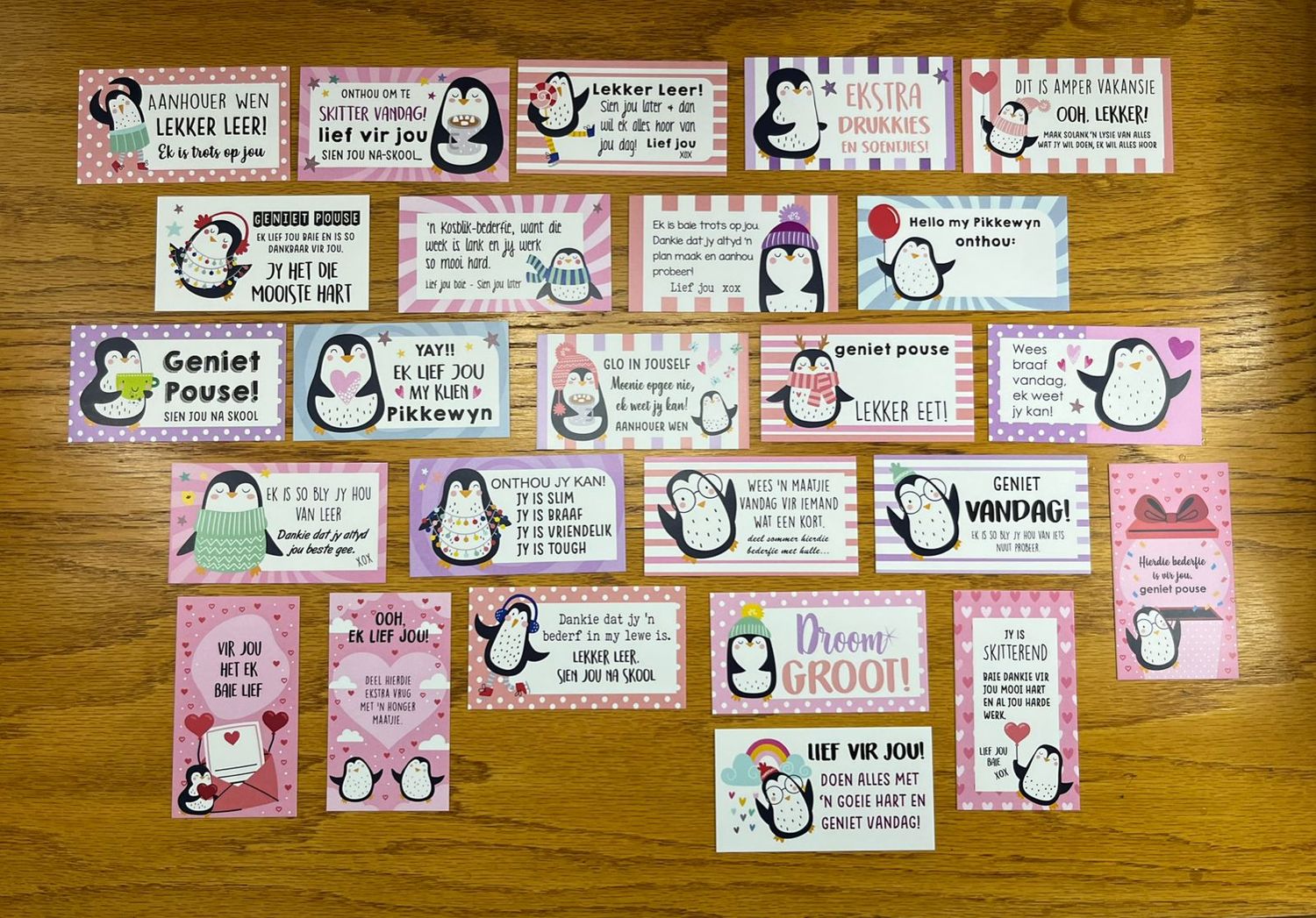 Penguins Pikkewyn Theme Afrikaans Lunchbox Note Cards