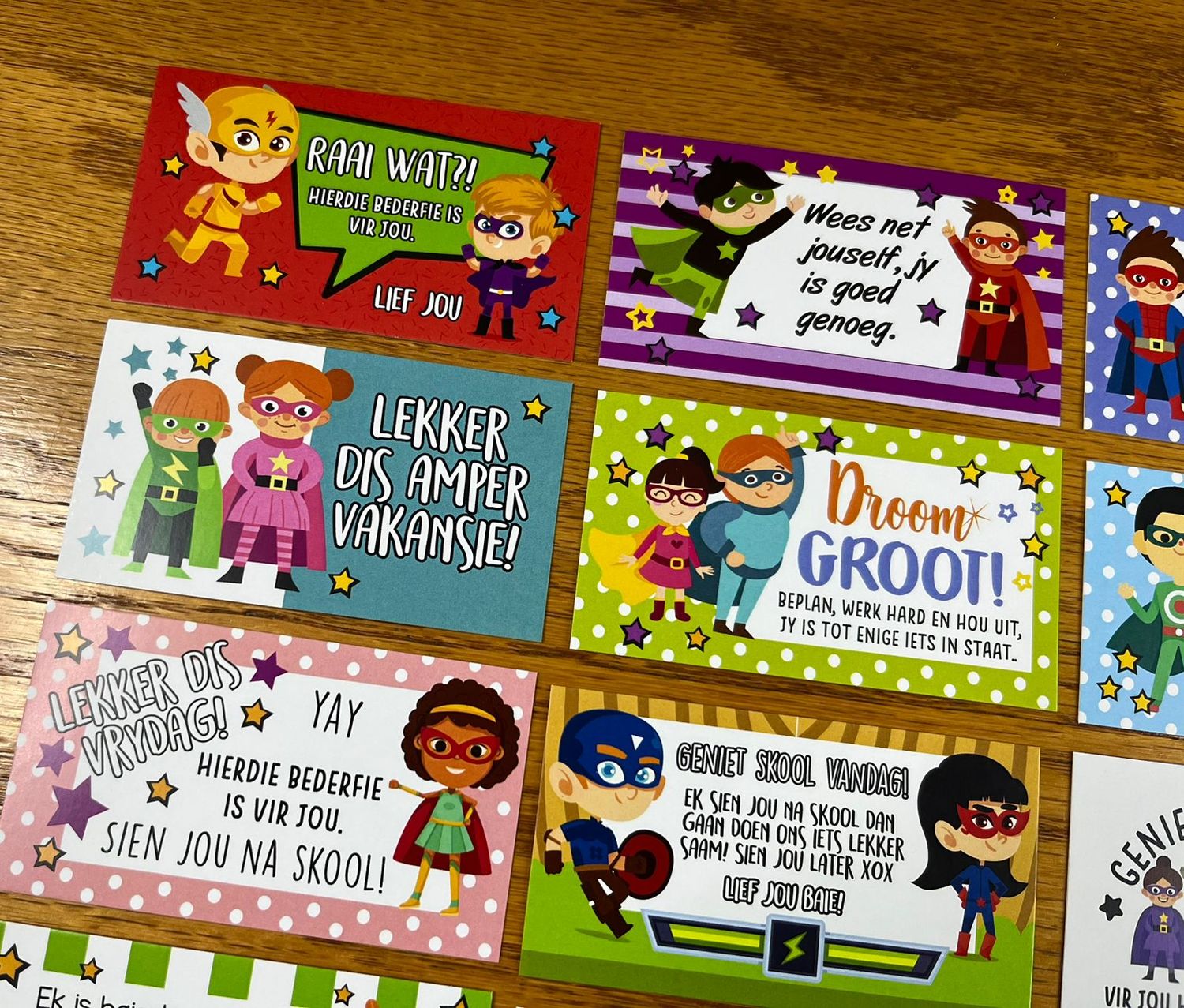 SuperHeroes Theme Afrikaans Lunchbox Note Cards