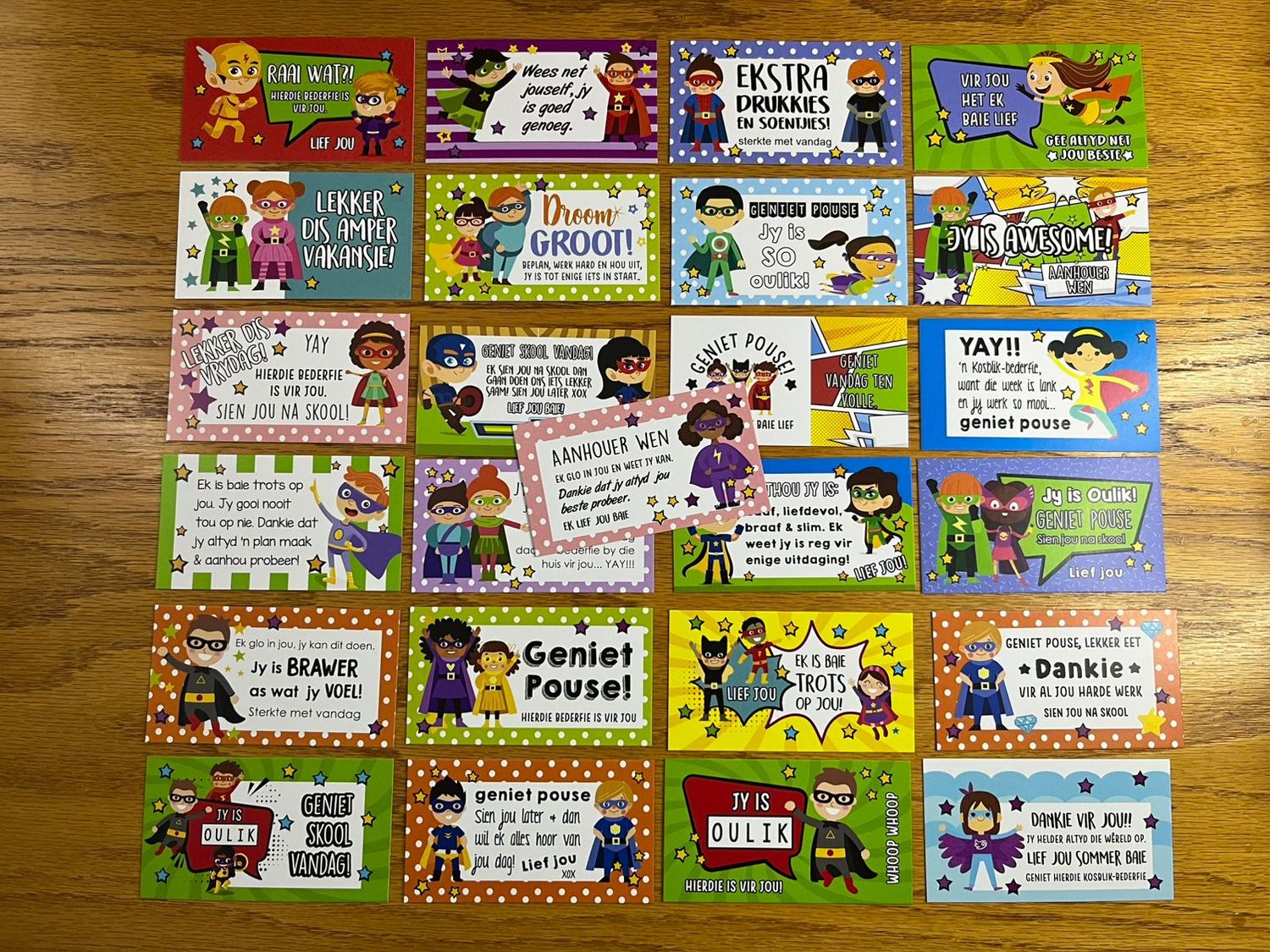 SuperHeroes Theme Afrikaans Lunchbox Note Cards