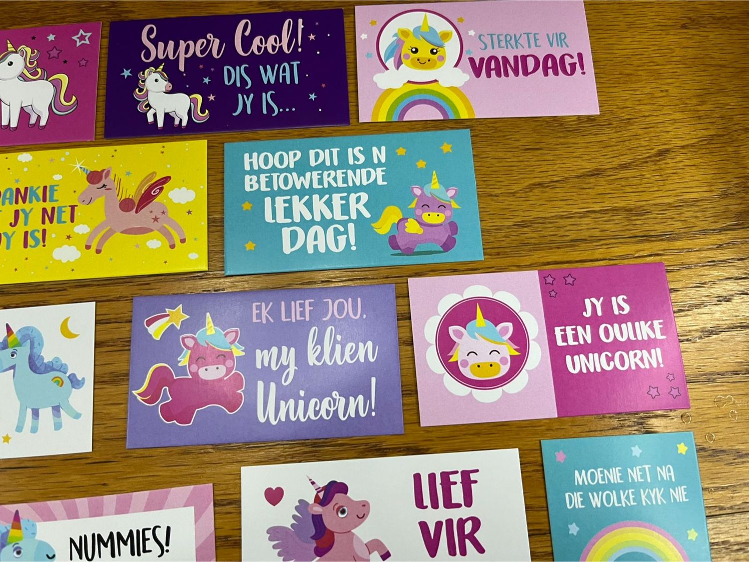 Unicorn Theme Afrikaans Lunchbox Note Cards