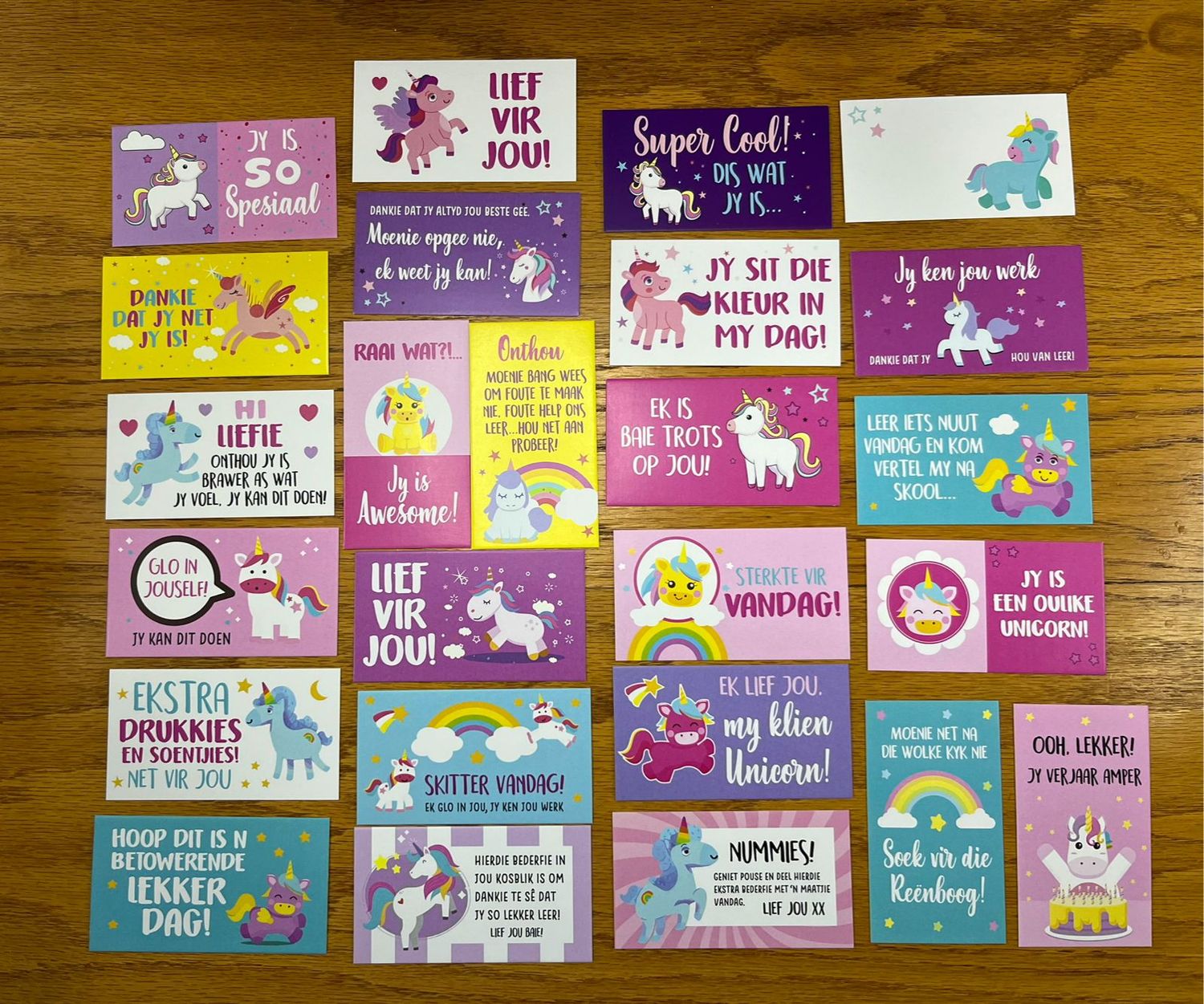Unicorn Theme Afrikaans Lunchbox Note Cards