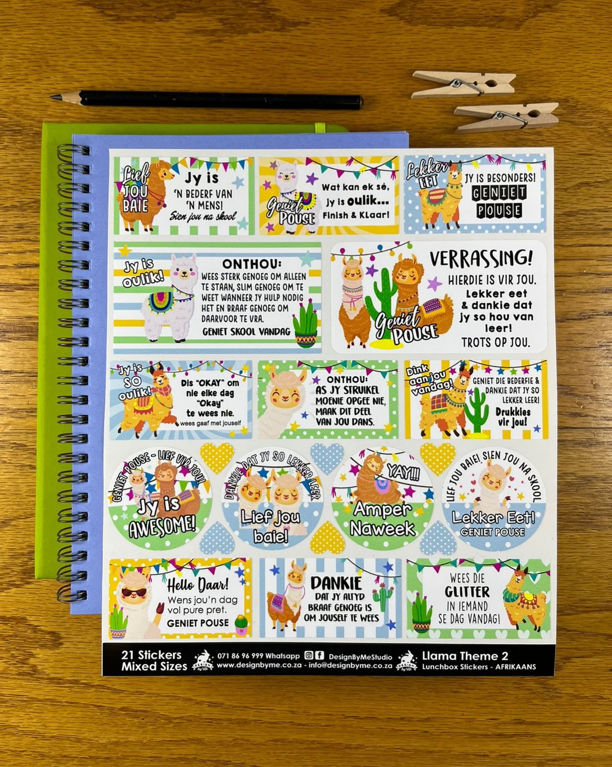Llama theme 2 Afrikaans Lunchbox Stickers