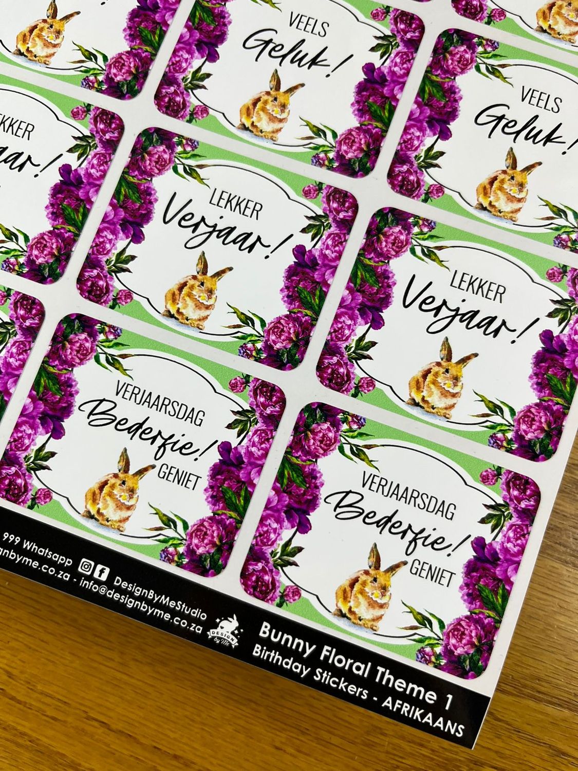 Bunny Theme 1 Birthday Gift Stickers Afrikaans