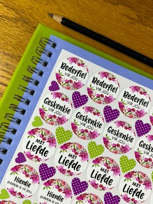 Floral flower Theme 4 Gift Stickers in Afrikaans