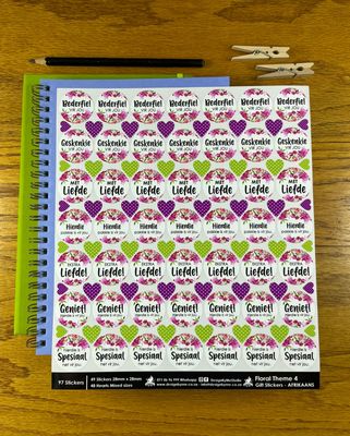 Floral Theme 4 Gift Stickers in Afrikaans