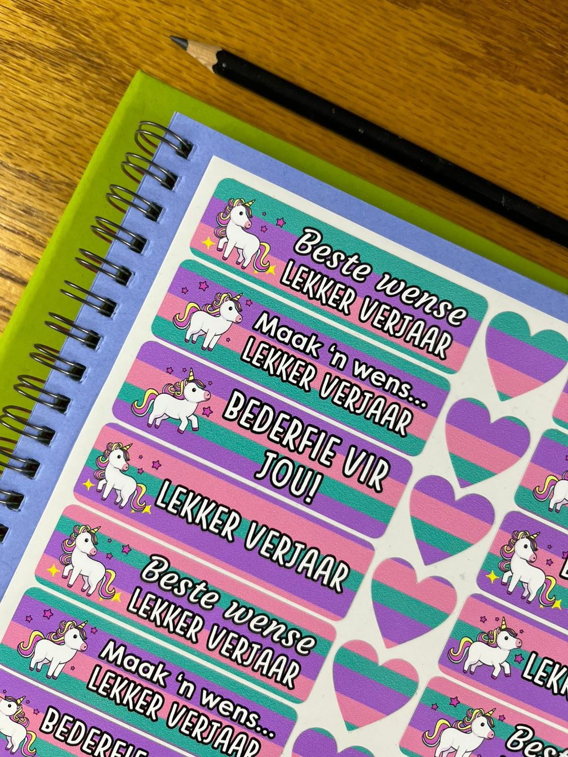 Unicorn Theme 4 Birthday Gift Stickers Afrikaans