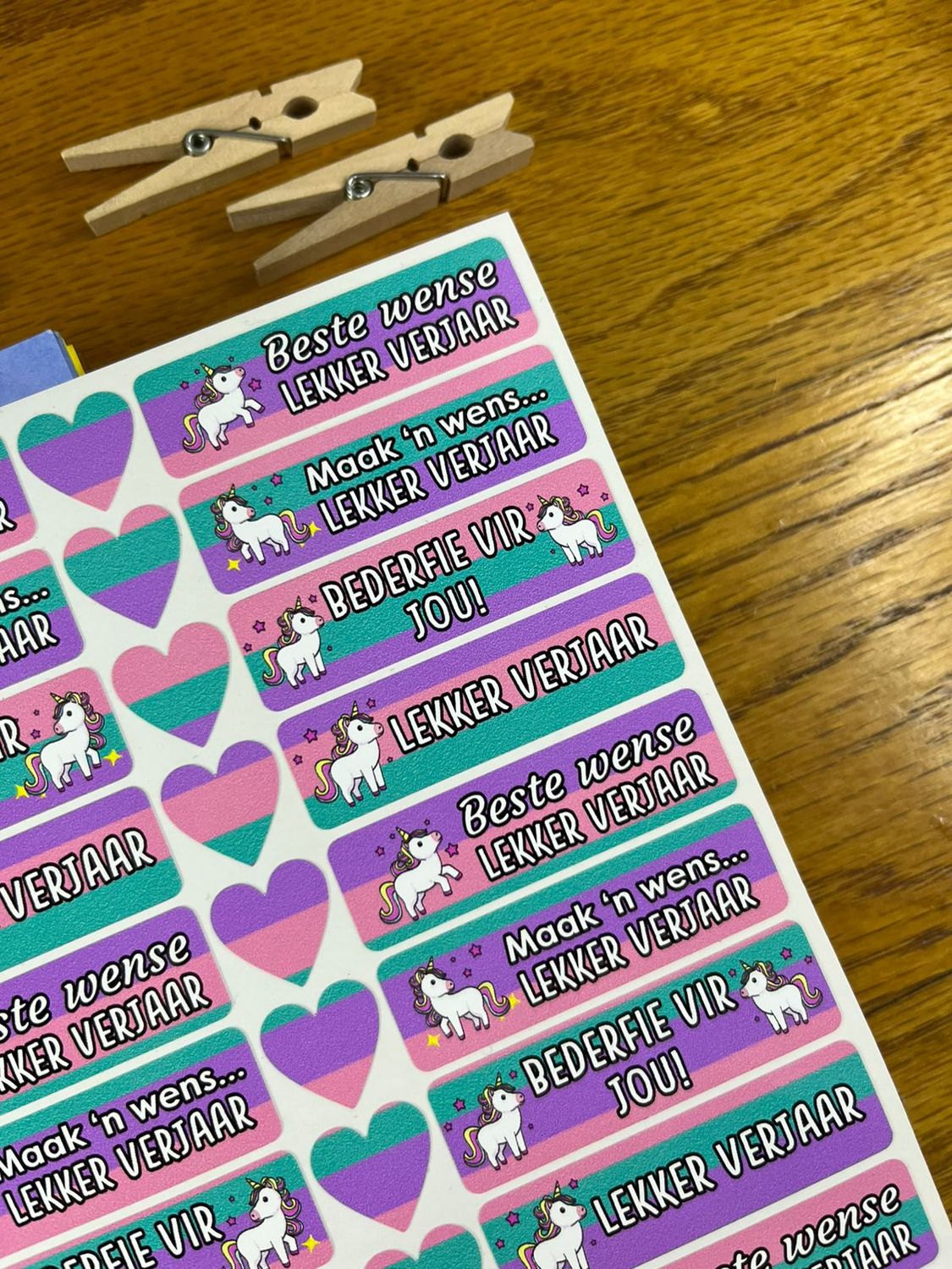 Unicorn Theme 5 Birthday Gift Stickers Afrikaans